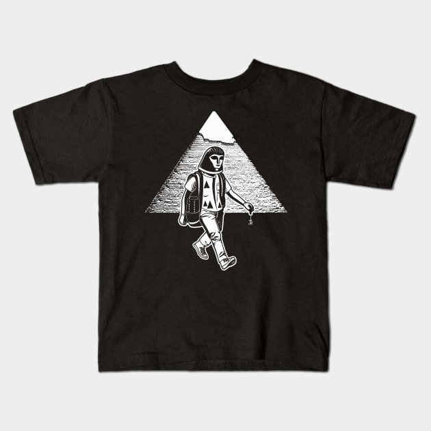 Egyptian Pyramid Hipster Alien Illustration Tee: Cosmic Hipster Kids T-Shirt by Soulphur Media